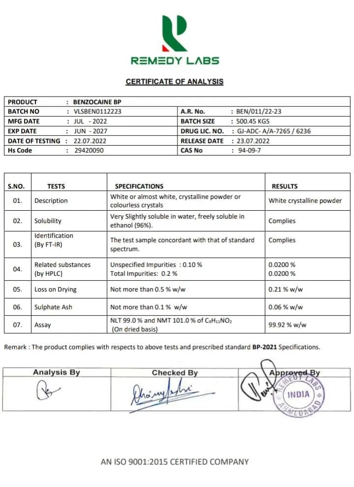 انالیز بنزوکائین