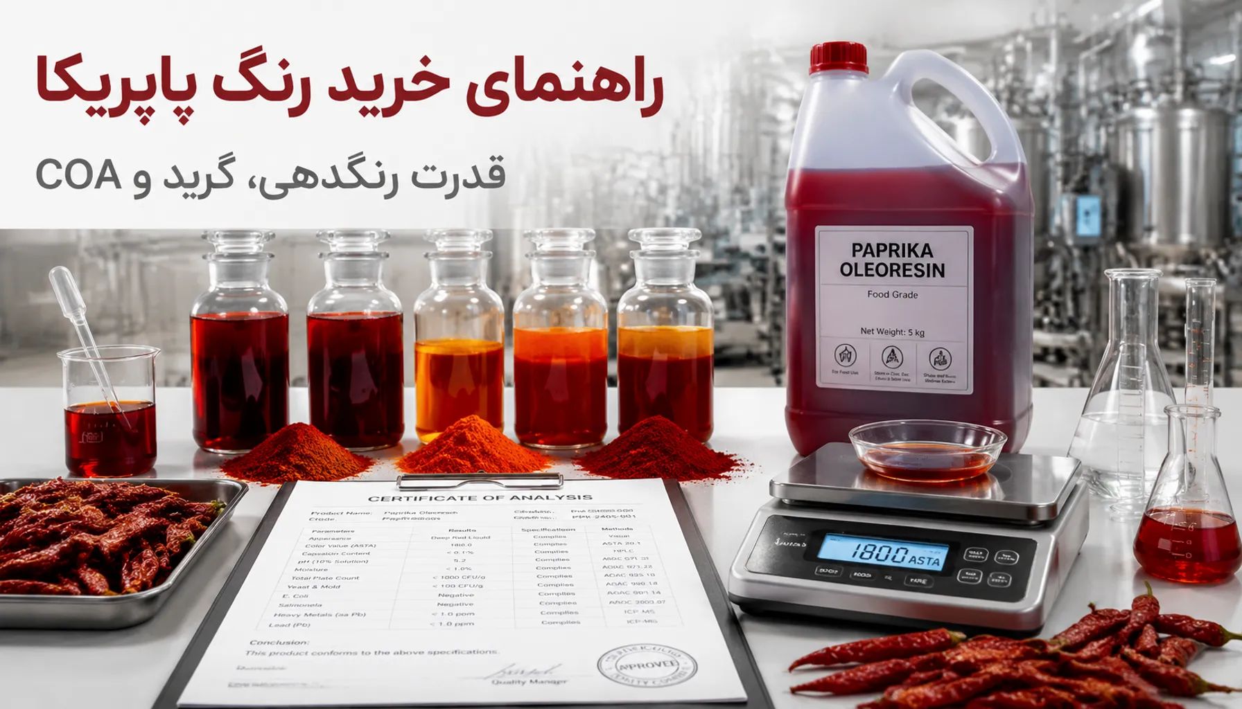 راهنمای خرید رنگ پاپریکا برای صنایع غذایی؛ سنجش قدرت رنگدهی، شناخت گرید و خواندن COA