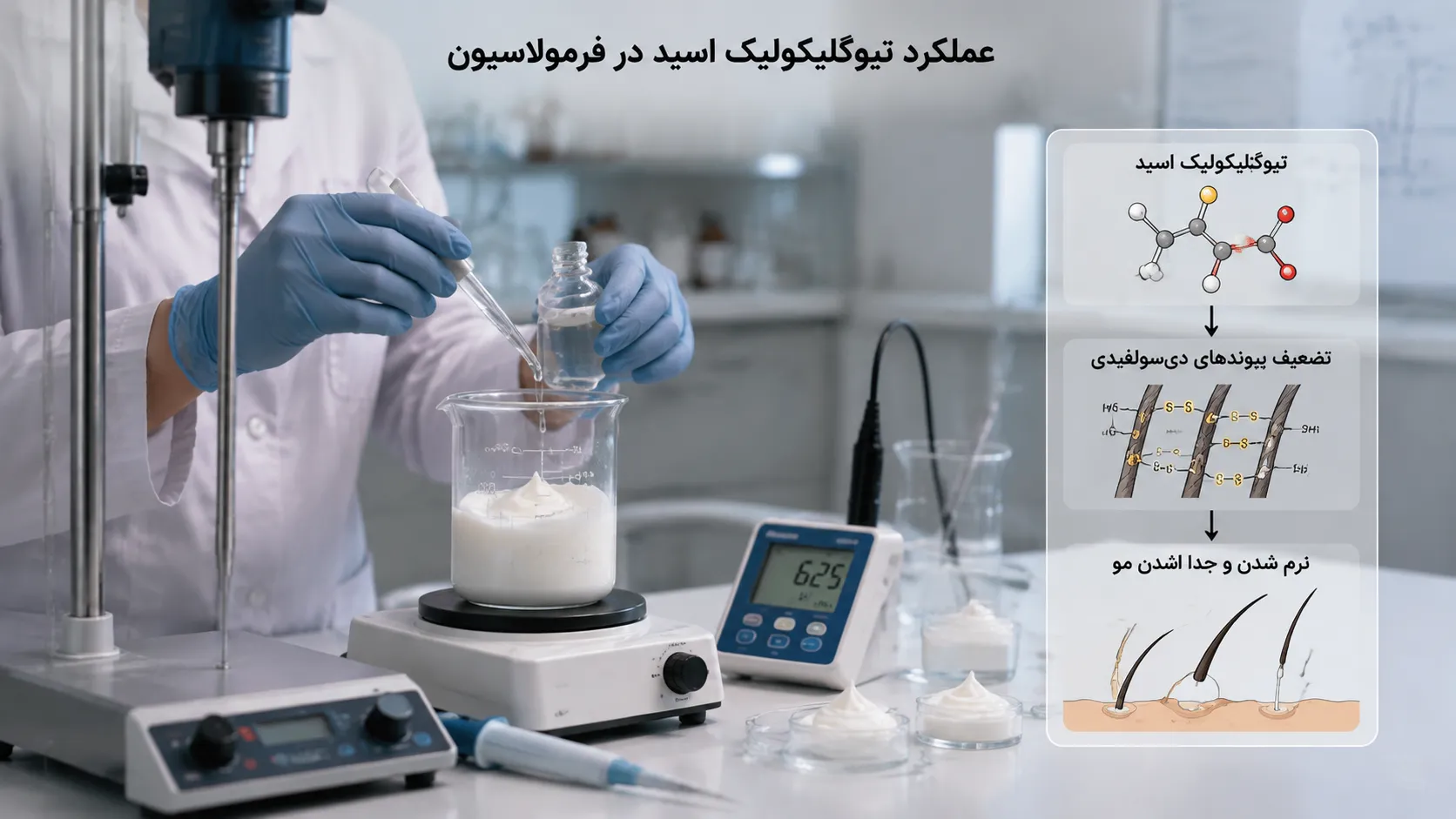 نقش تیوگلیکولیک اسید در محصولات موبر و فرمولاسیونهای آرایشی چیست و چگونه عمل میکند؟ 8 کاربرد تیوگلیکولیک اسید در محصولات موبر و فرمولاسیون آرایشی