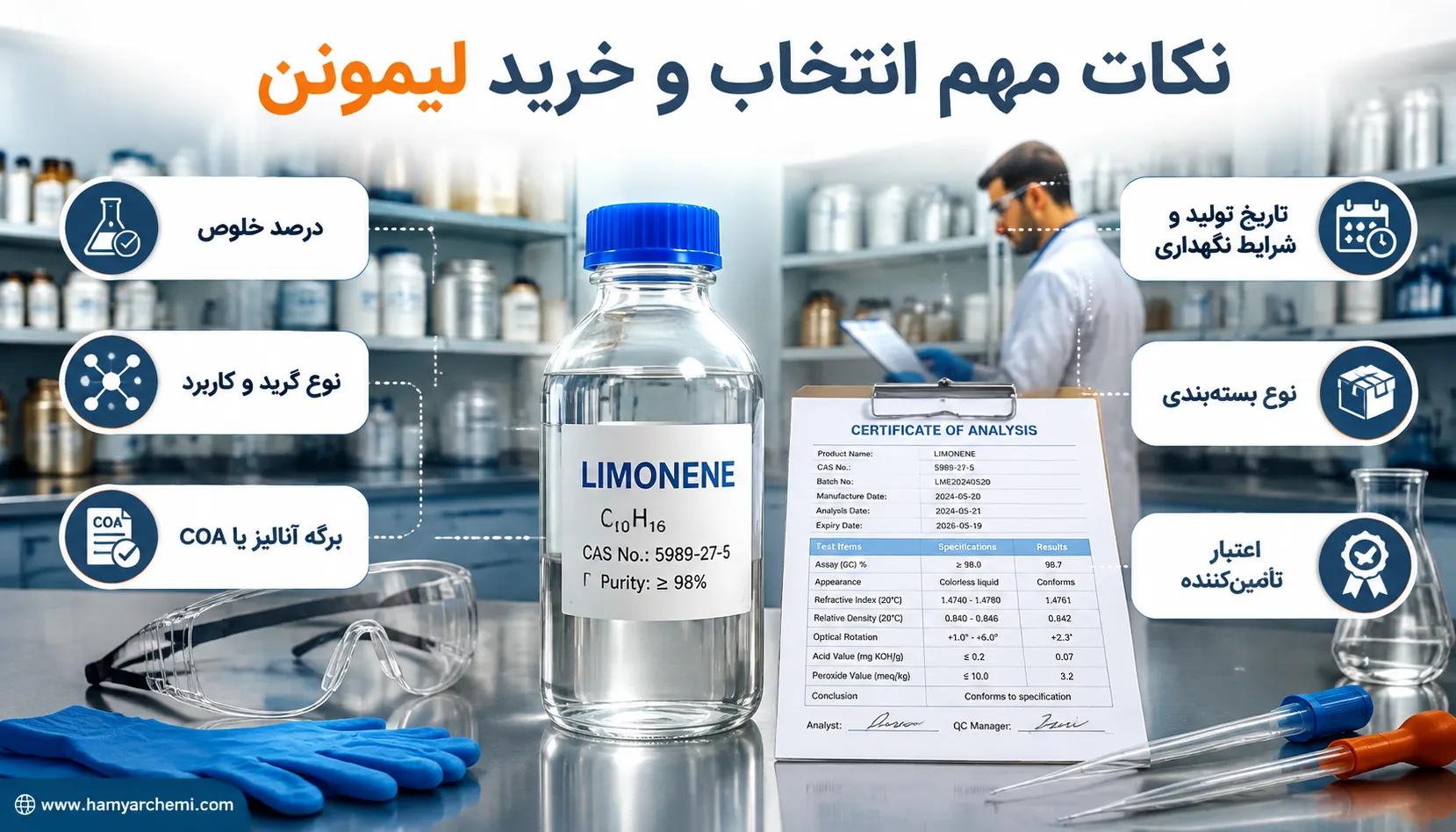 لیمونن چیست؟ بررسی ویژگی‌ها، نقش آن در تولید شوینده‌ها، محصولات آرایشی و سایر صنایع + روش استخراج و نگهداری